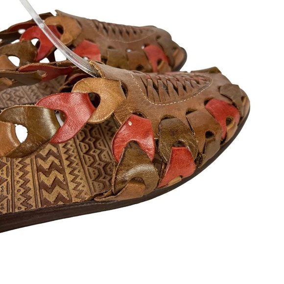 Mainframe Main Frame Women's 30137 Link Boho Peep Toe Genuine Leather Flats 9 M - Picture 4 of 16